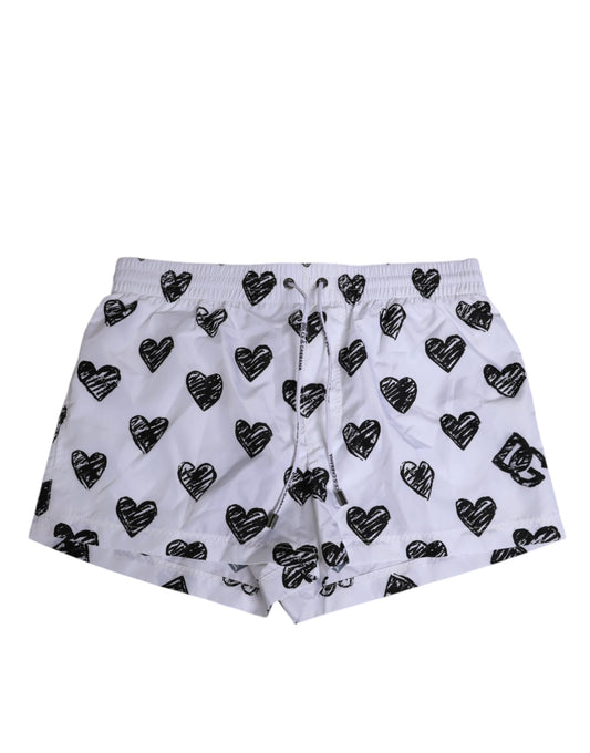Dolce & Gabbana Weiß Schwarz Herz Print Männer Boxer Short Badebekleidung