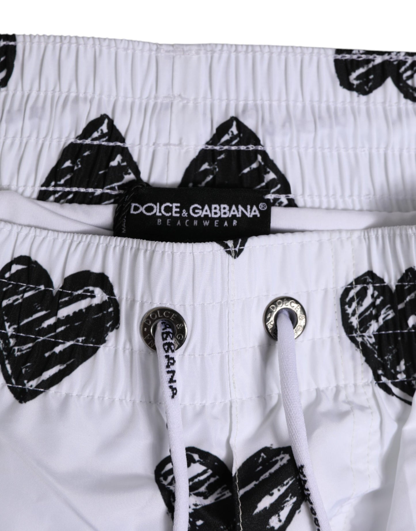 Dolce & Gabbana Weiß Schwarz Herz Print Männer Boxer Short Badebekleidung