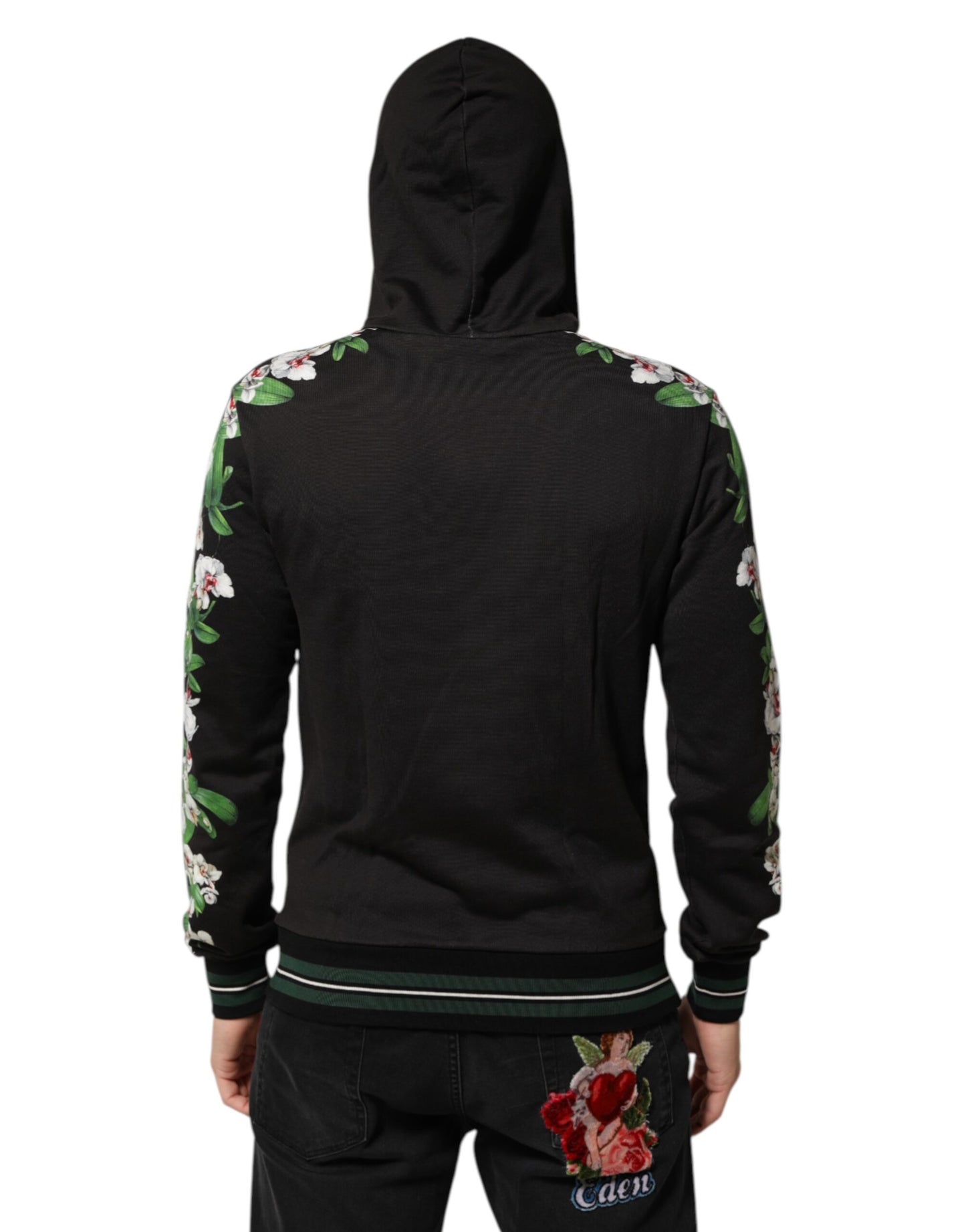 Dolce & Gabbana KING Kapuzenpullover mit Blumenkrone und schwarzer Orchidee