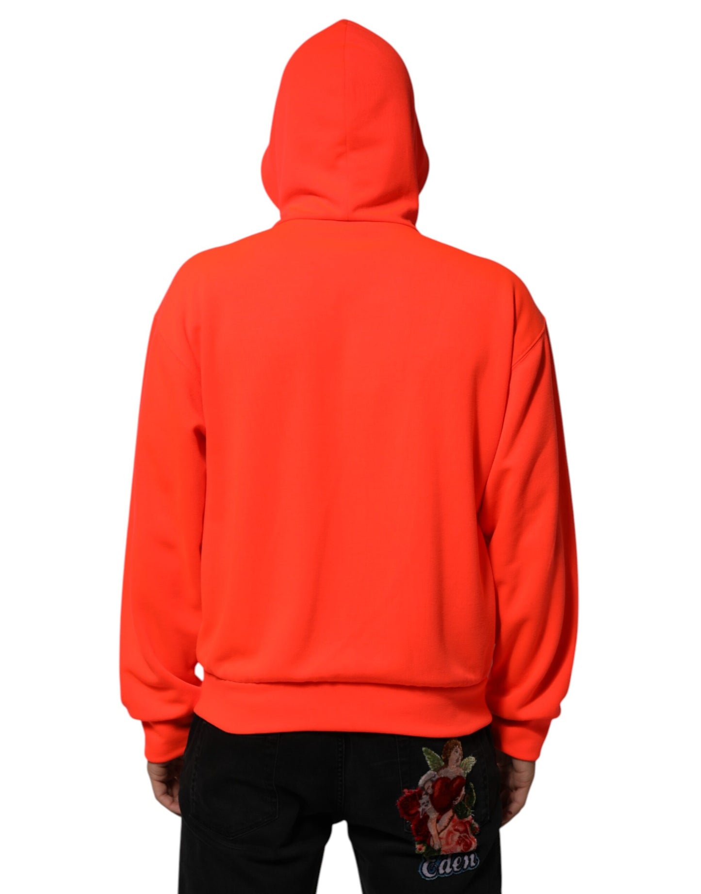 Dolce & Gabbana Roter fluoreszierender Polyester-Logo-Patch-Kapuzenpullover