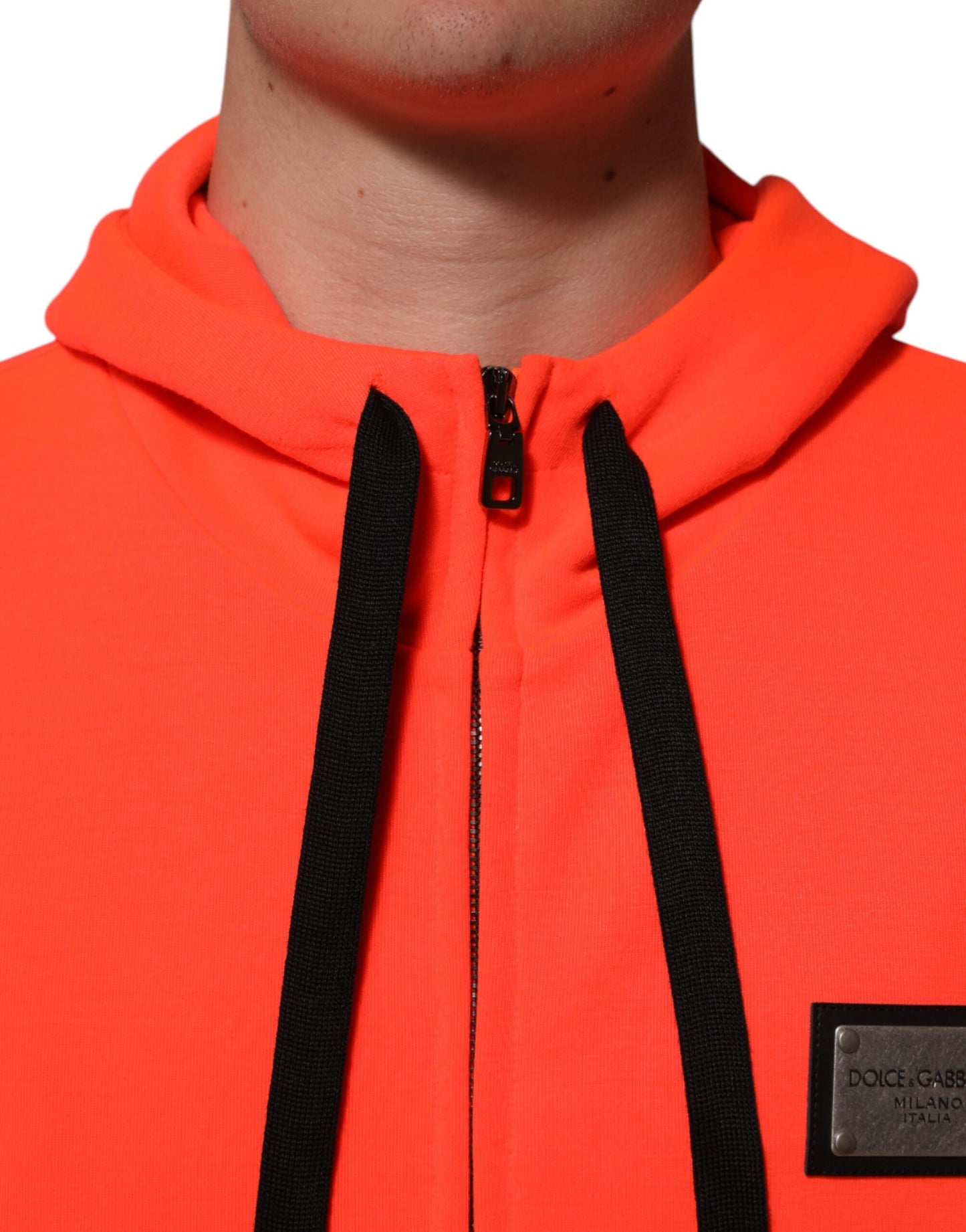 Dolce & Gabbana Roter fluoreszierender Polyester-Logo-Patch-Kapuzenpullover