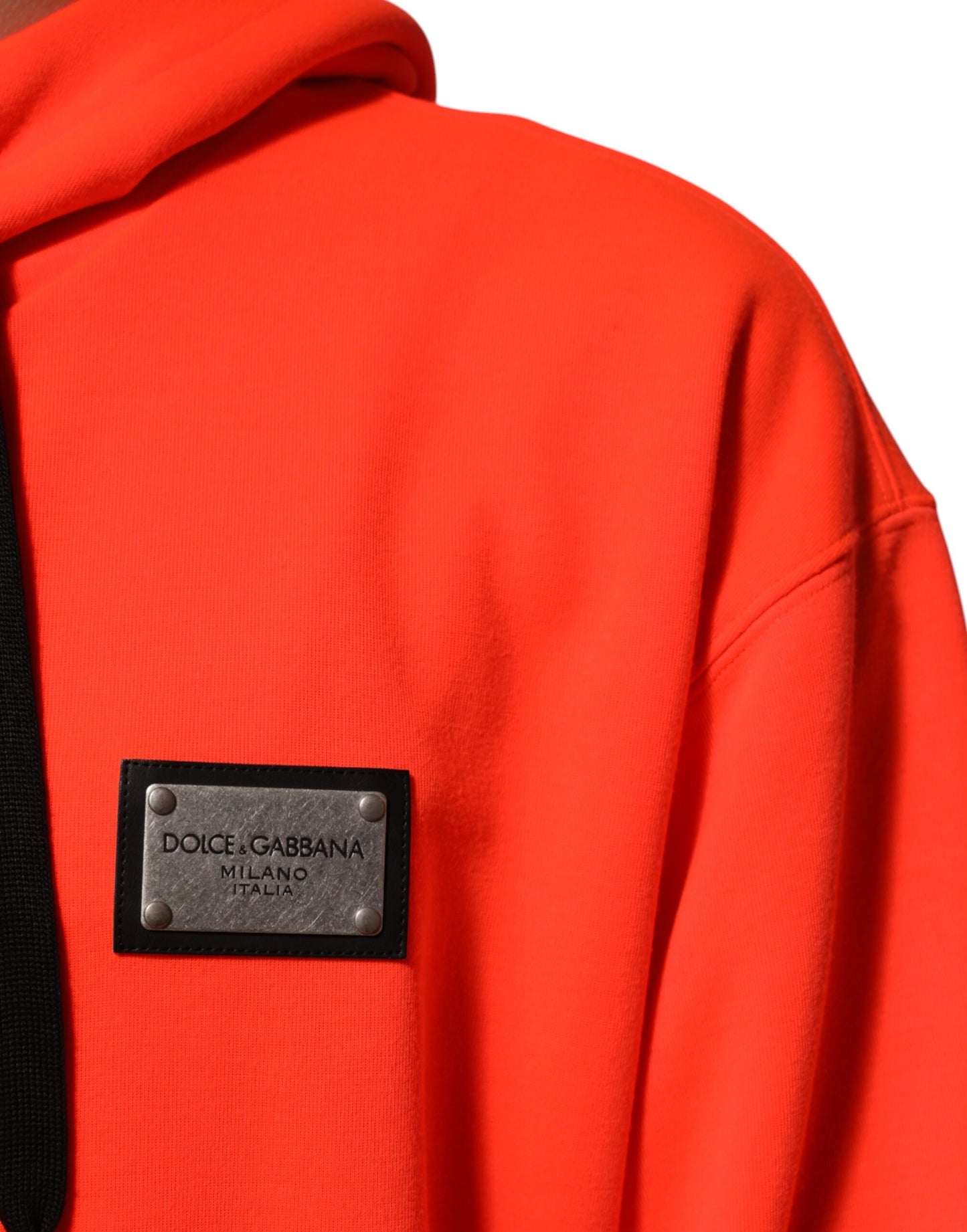 Dolce & Gabbana Roter fluoreszierender Polyester-Logo-Patch-Kapuzenpullover