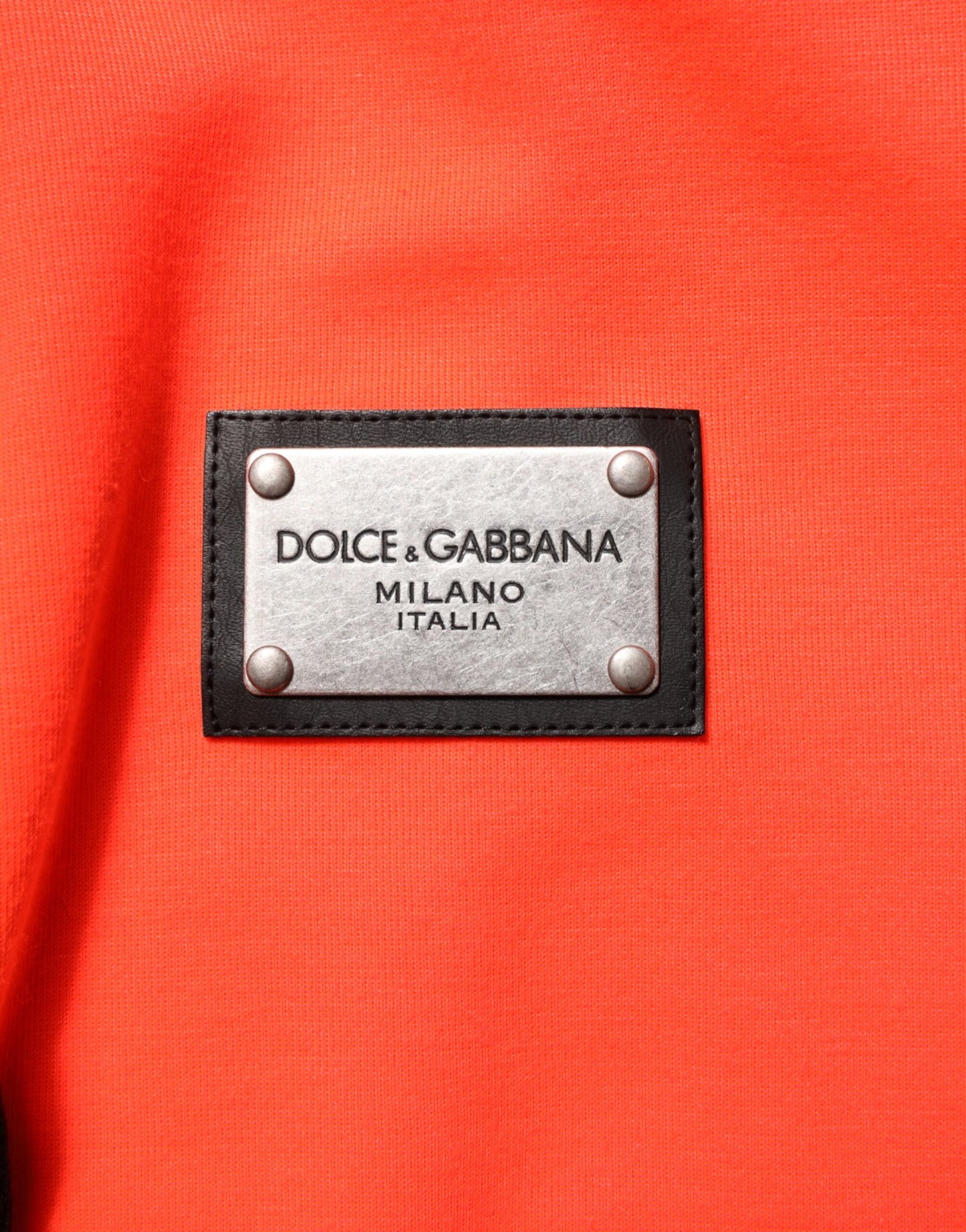 Dolce & Gabbana Roter fluoreszierender Polyester-Logo-Patch-Kapuzenpullover