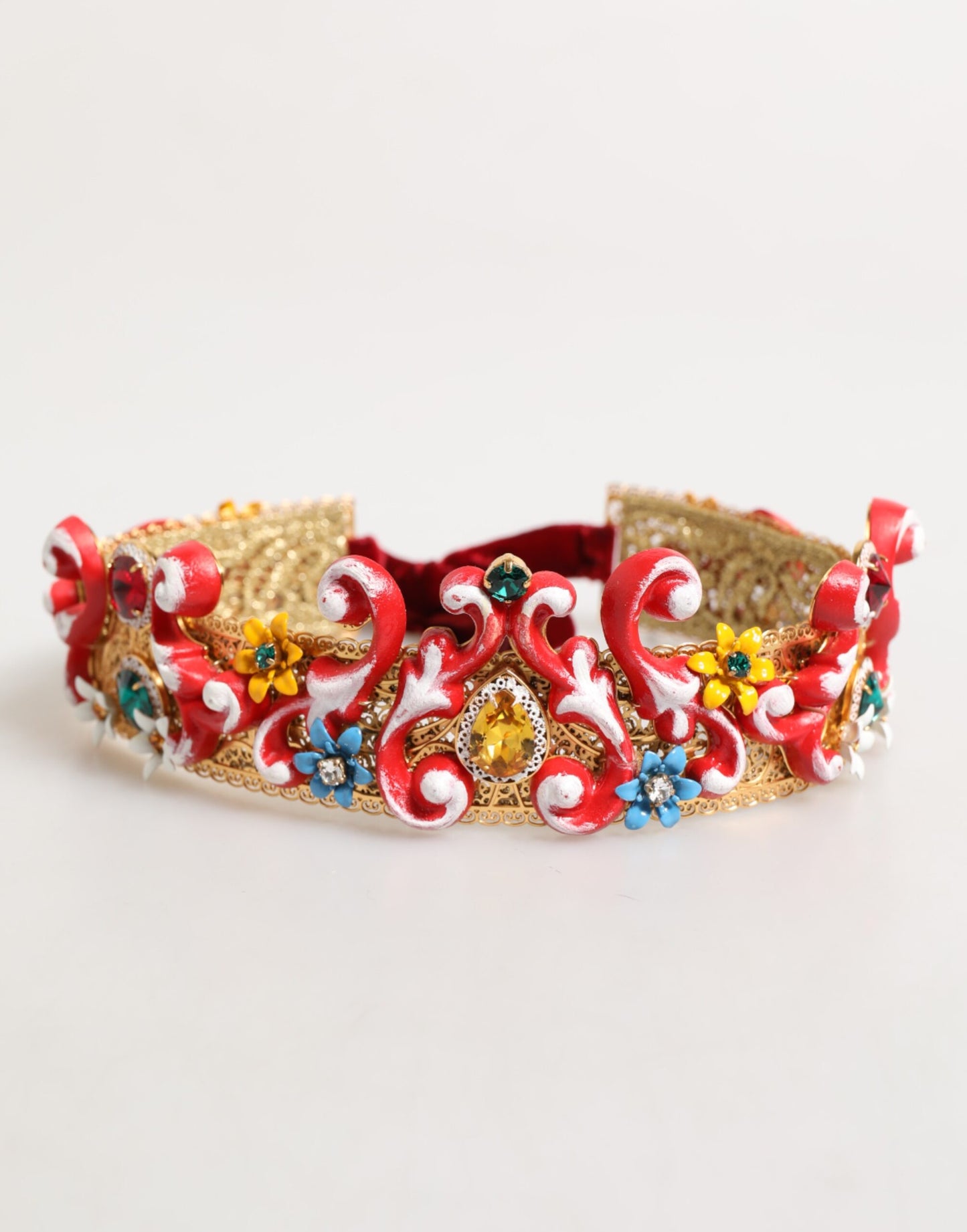 Dolce & Gabbana Rot Carretto Multicolor Kristall Gold Tiara Crow Stirnband