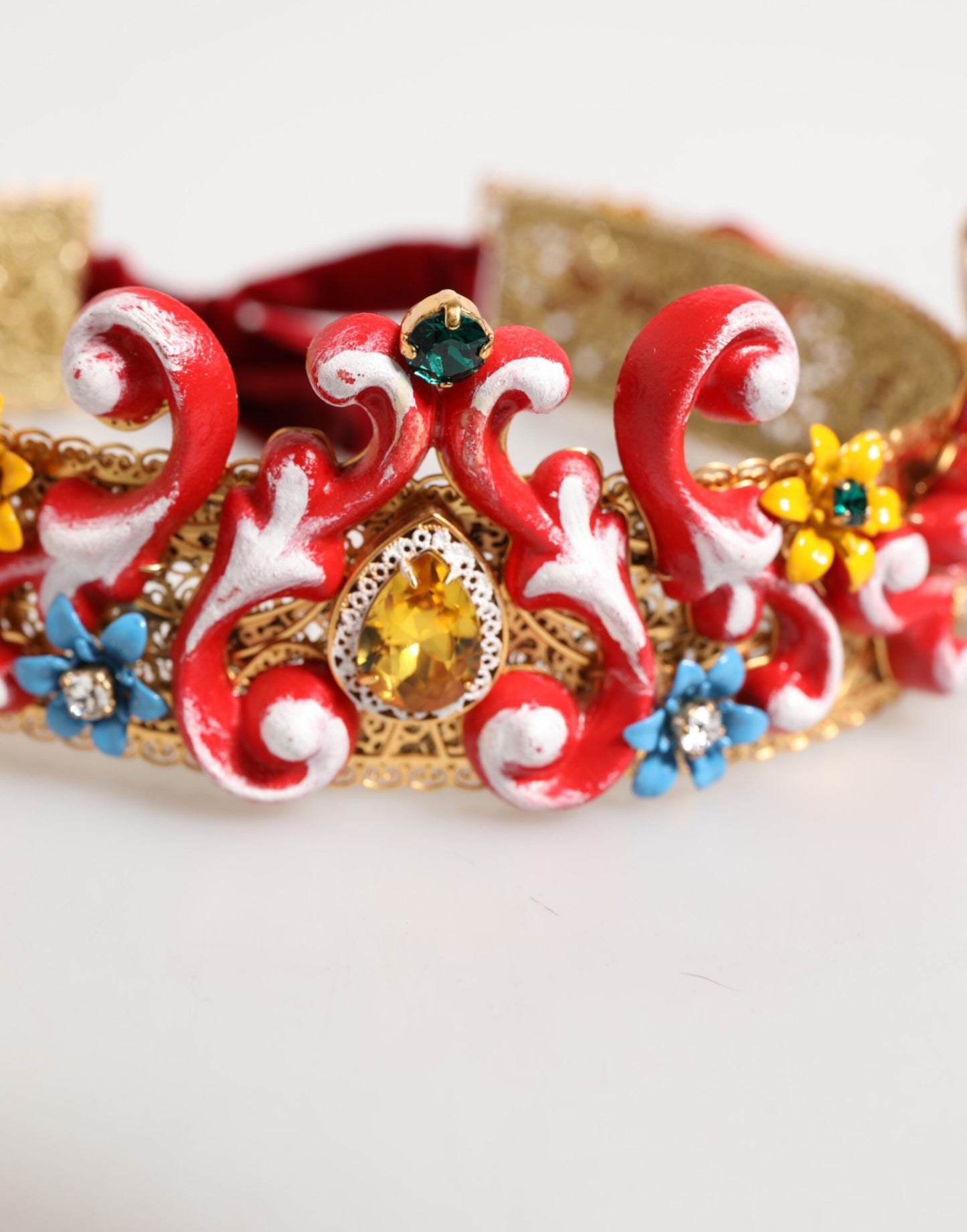 Dolce & Gabbana Rot Carretto Multicolor Kristall Gold Tiara Crow Stirnband