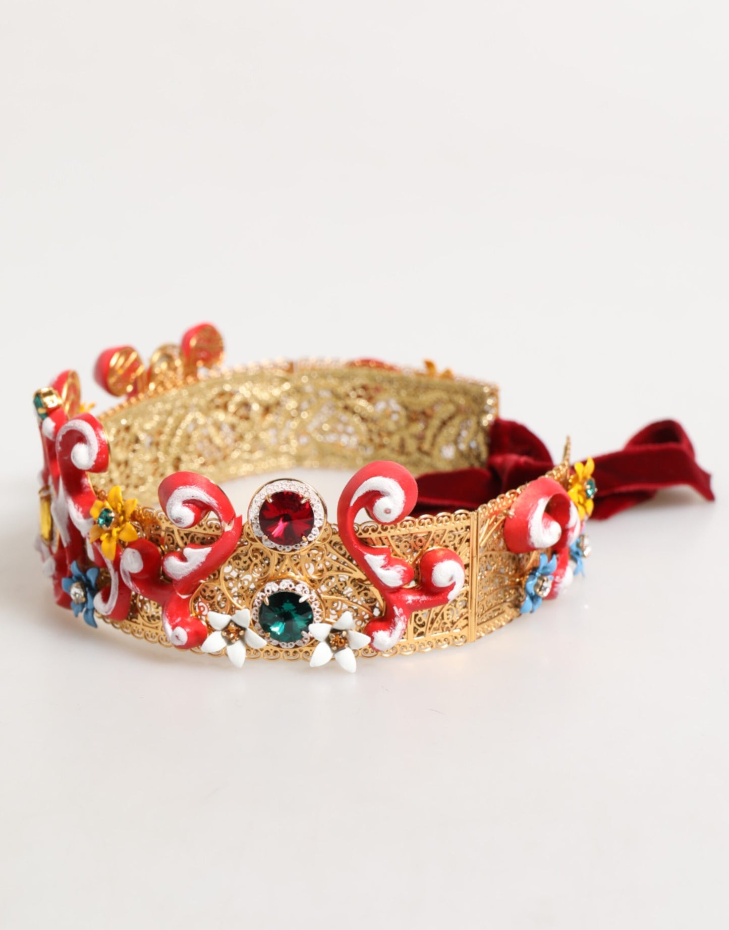 Dolce & Gabbana Rot Carretto Multicolor Kristall Gold Tiara Crow Stirnband