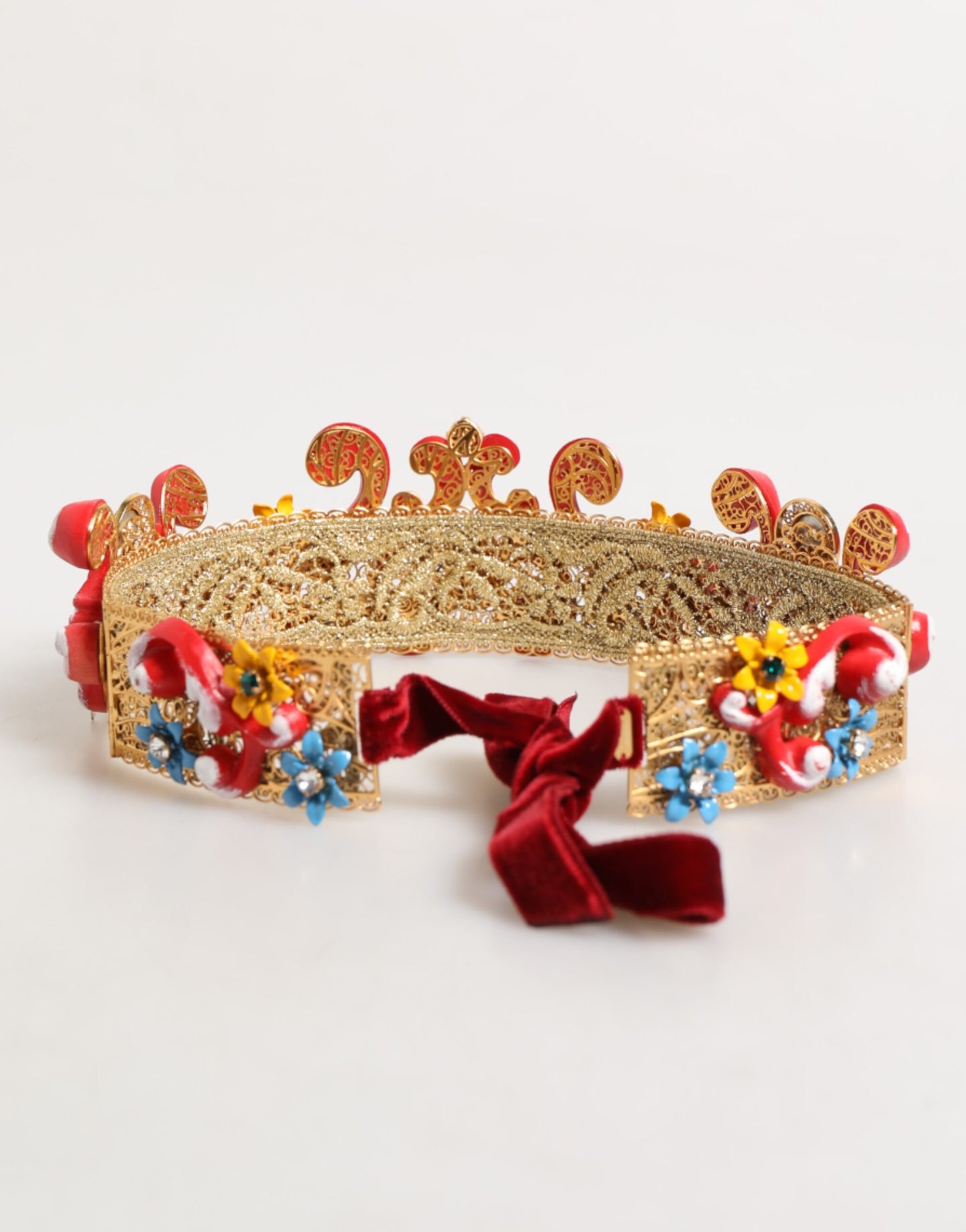 Dolce & Gabbana Rot Carretto Multicolor Kristall Gold Tiara Crow Stirnband