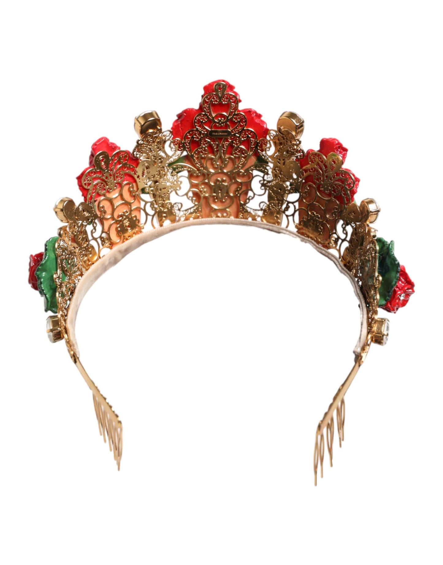 Dolce & Gabbana Rote Blume Blumentopf Kristall Gold Krone Tiara Stirnband