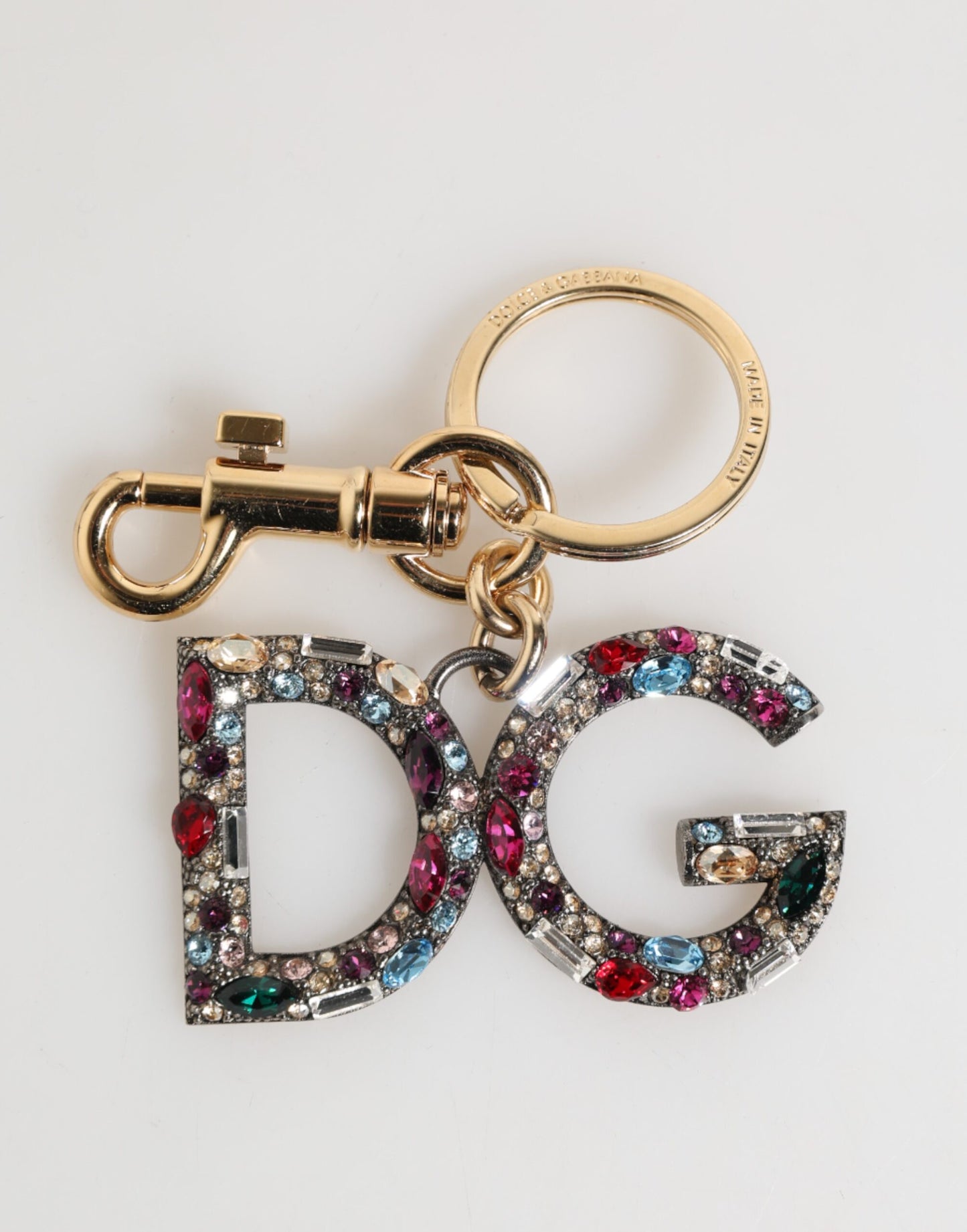 Dolce & Gabbana Multicolor Crystal DG Logo Gold Schlüsselanhänger Charm Schlüsselanhänger