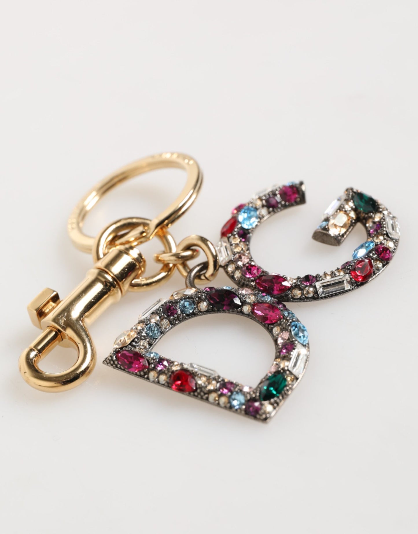 Dolce & Gabbana Multicolor Crystal DG Logo Gold Schlüsselanhänger Charm Schlüsselanhänger