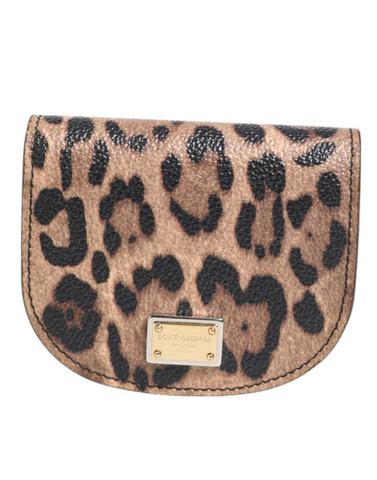 Dolce & Gabbana Braunes schwarzes Kalbsleder mit Leopardenmuster Logo-Plakette Brieftasche