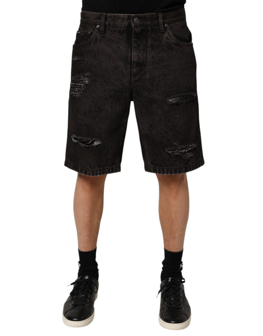 Dolce & Gabbana Schwarz Baumwolle Tattered Denim Männer Bermuda Short