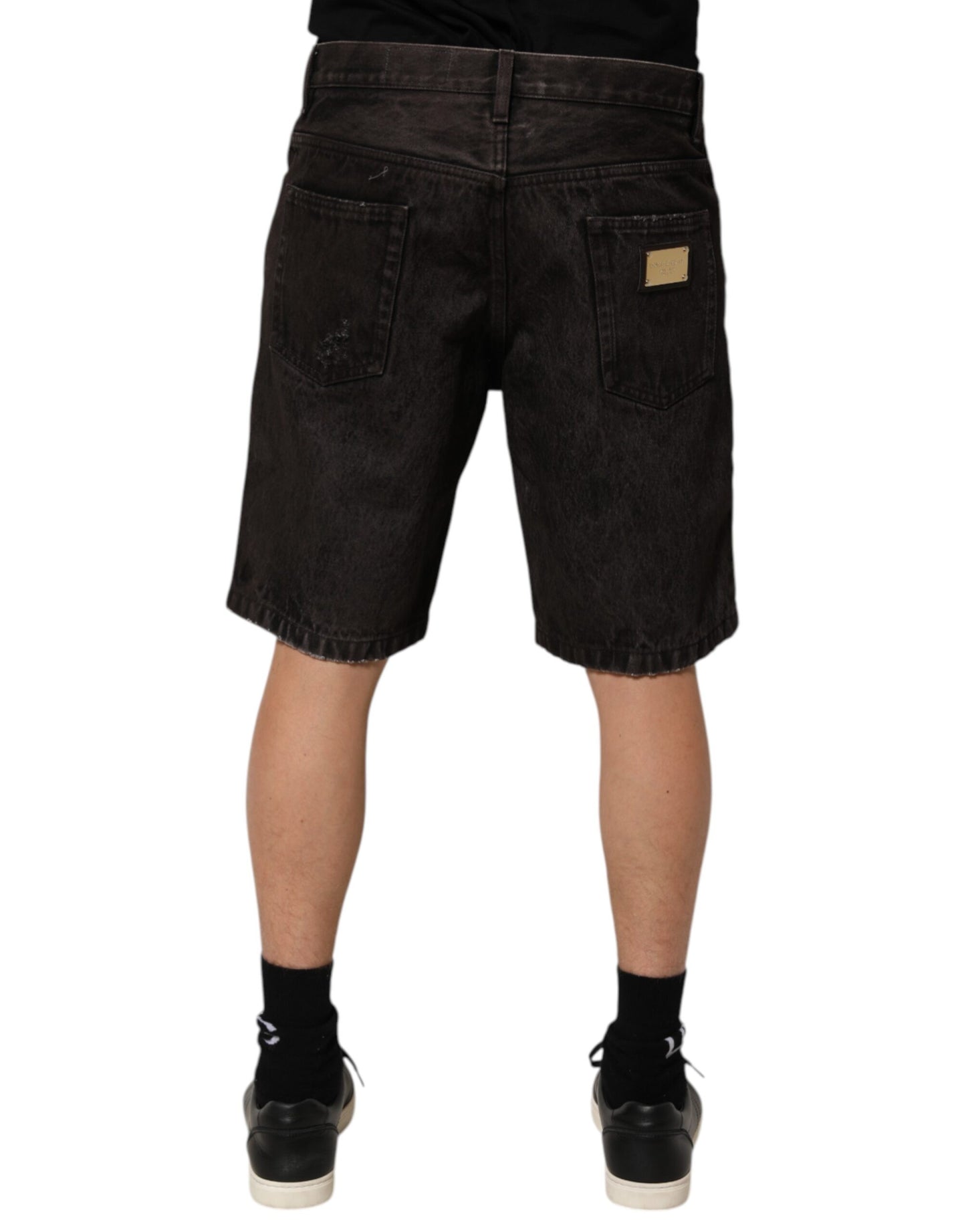 Dolce & Gabbana Schwarz Baumwolle Tattered Denim Männer Bermuda Short