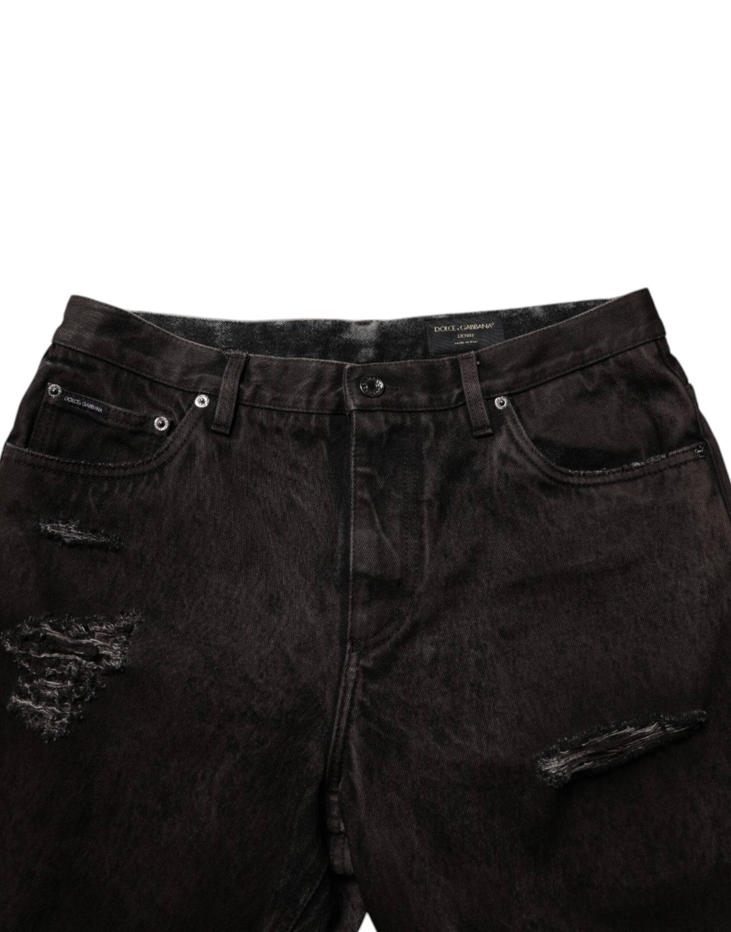 Dolce & Gabbana Schwarz Baumwolle Tattered Denim Männer Bermuda Short