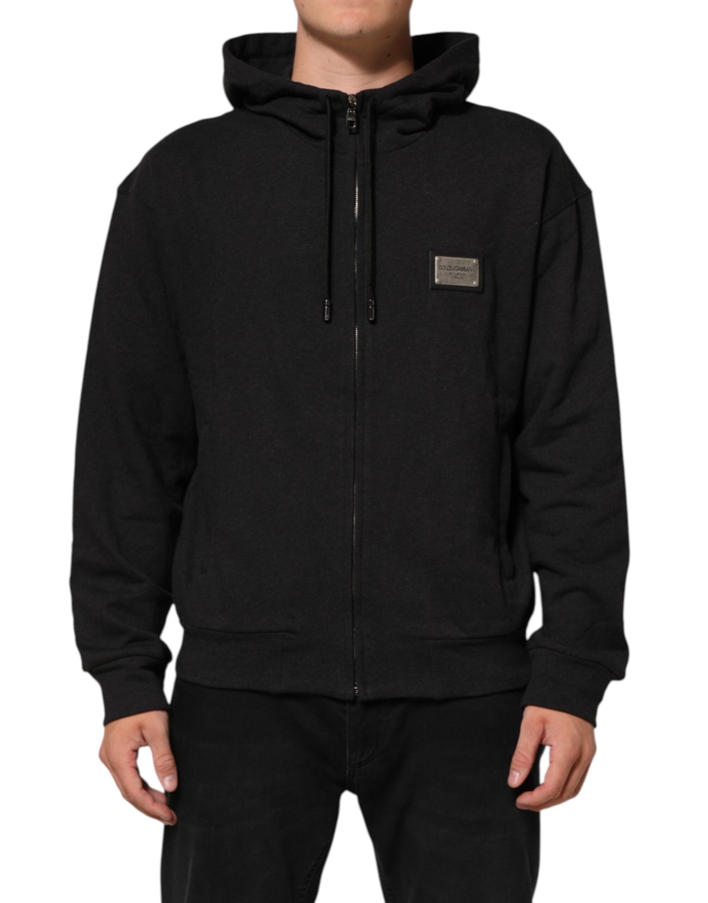 Dolce & Gabbana Schwarzes Logo FullZip Sweatshirt mit Kapuze Pullover