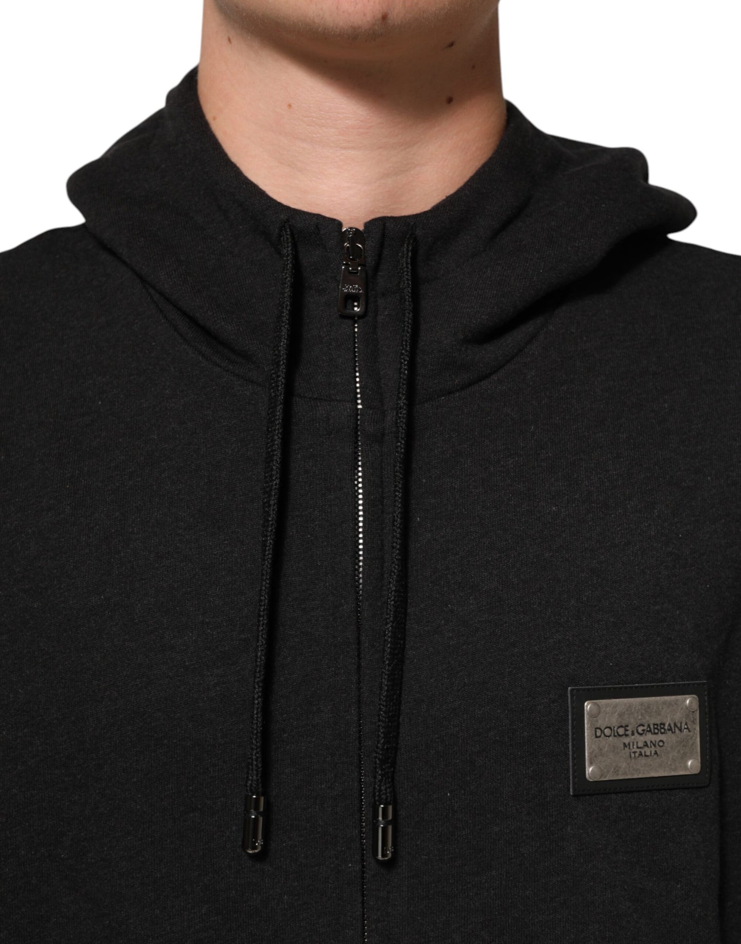 Dolce & Gabbana Schwarzes Logo FullZip Sweatshirt mit Kapuze Pullover