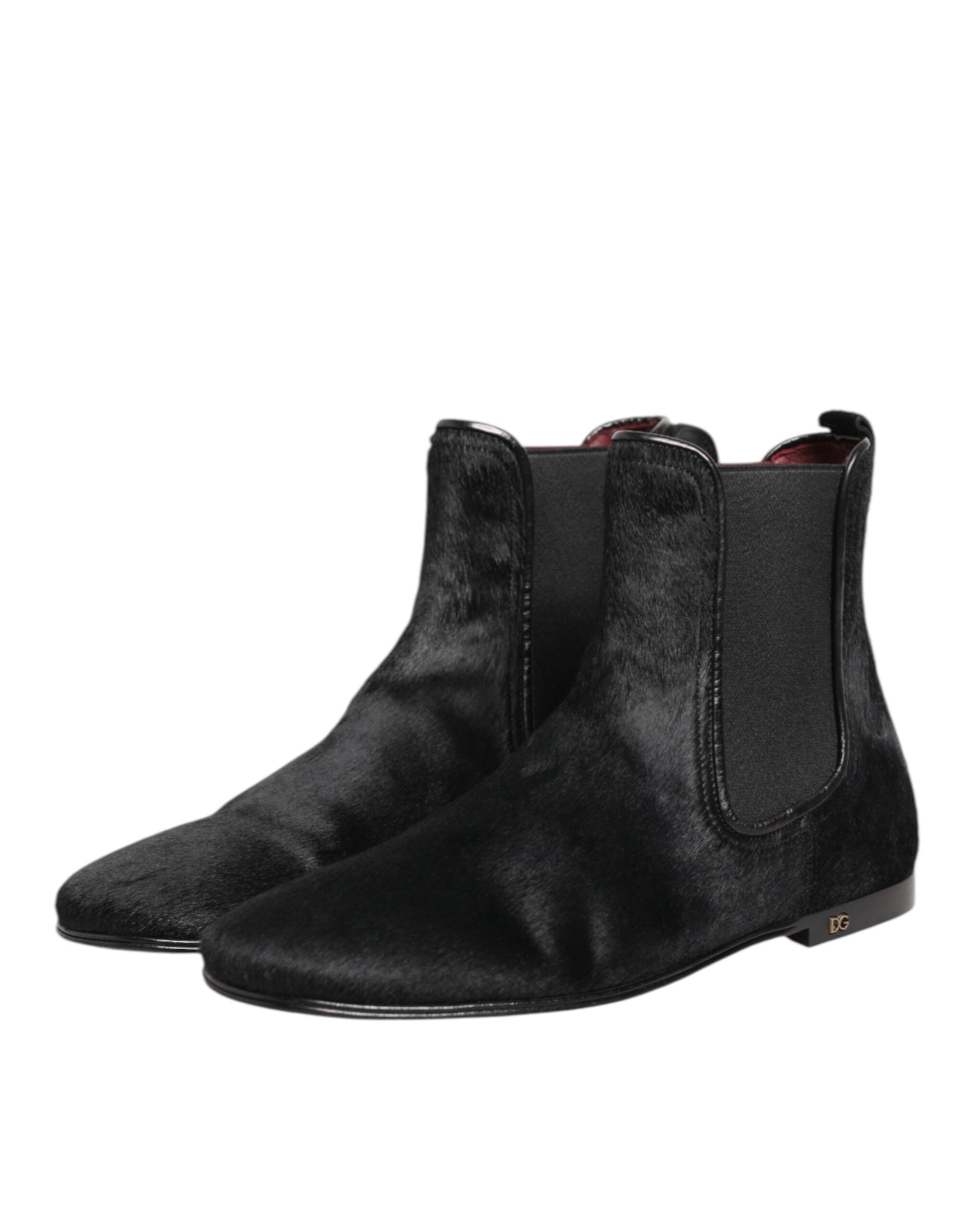 Dolce & Gabbana Schwarz Leder Pelz Männer CHELSEA Stiefel Schuhe