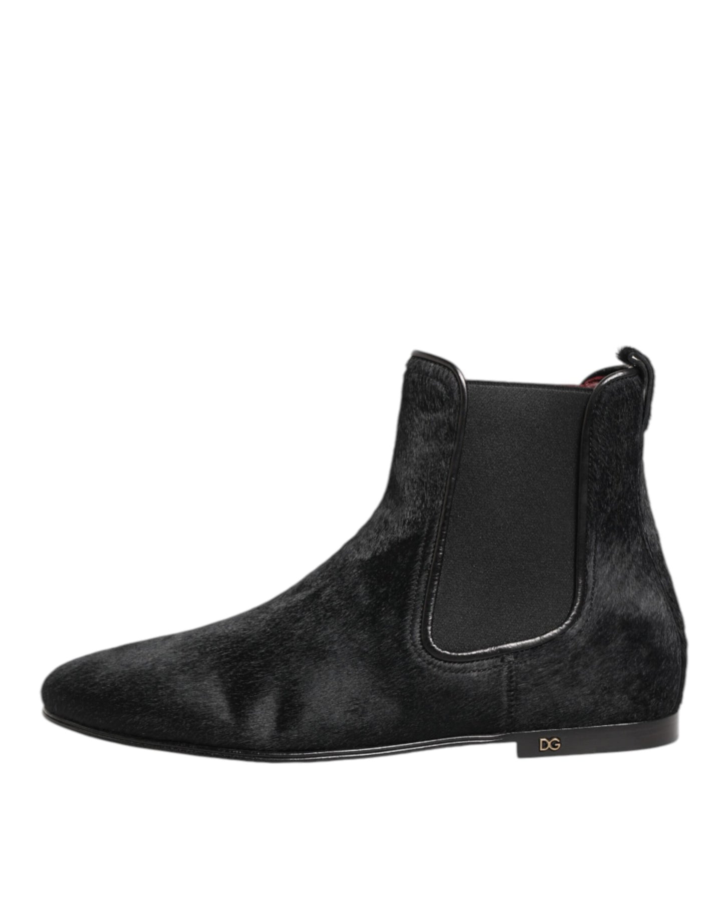 Dolce & Gabbana Schwarz Leder Pelz Männer CHELSEA Stiefel Schuhe