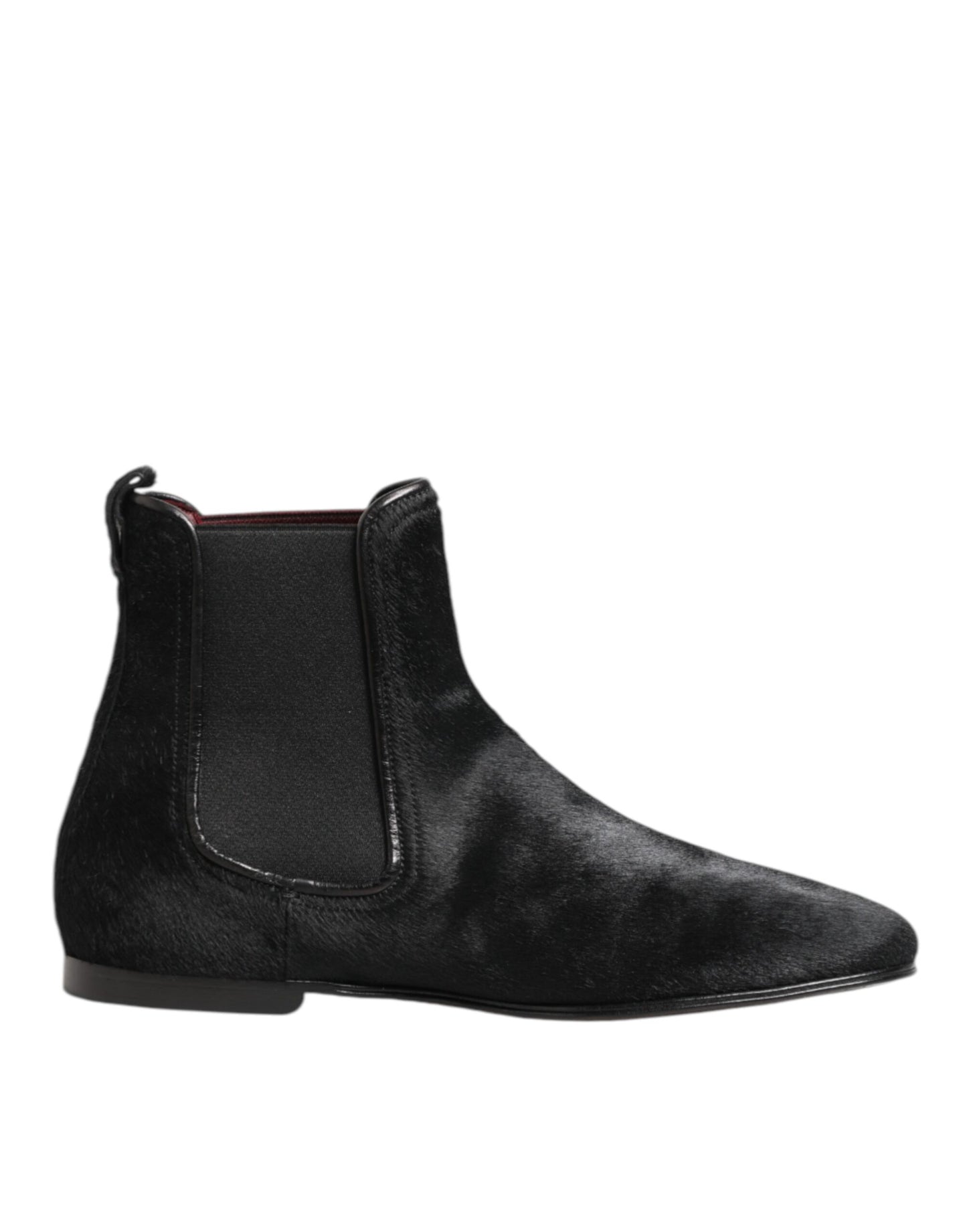 Dolce & Gabbana Schwarz Leder Pelz Männer CHELSEA Stiefel Schuhe