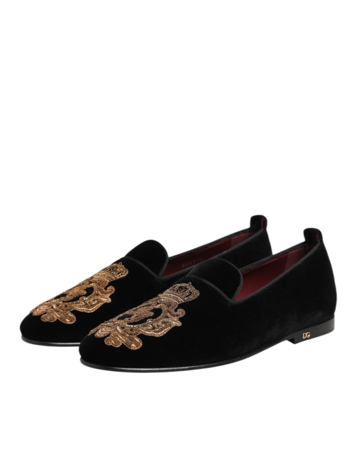 Dolce & Gabbana Schwarzer Samt Gold Crown Herren Loafers Schuhe