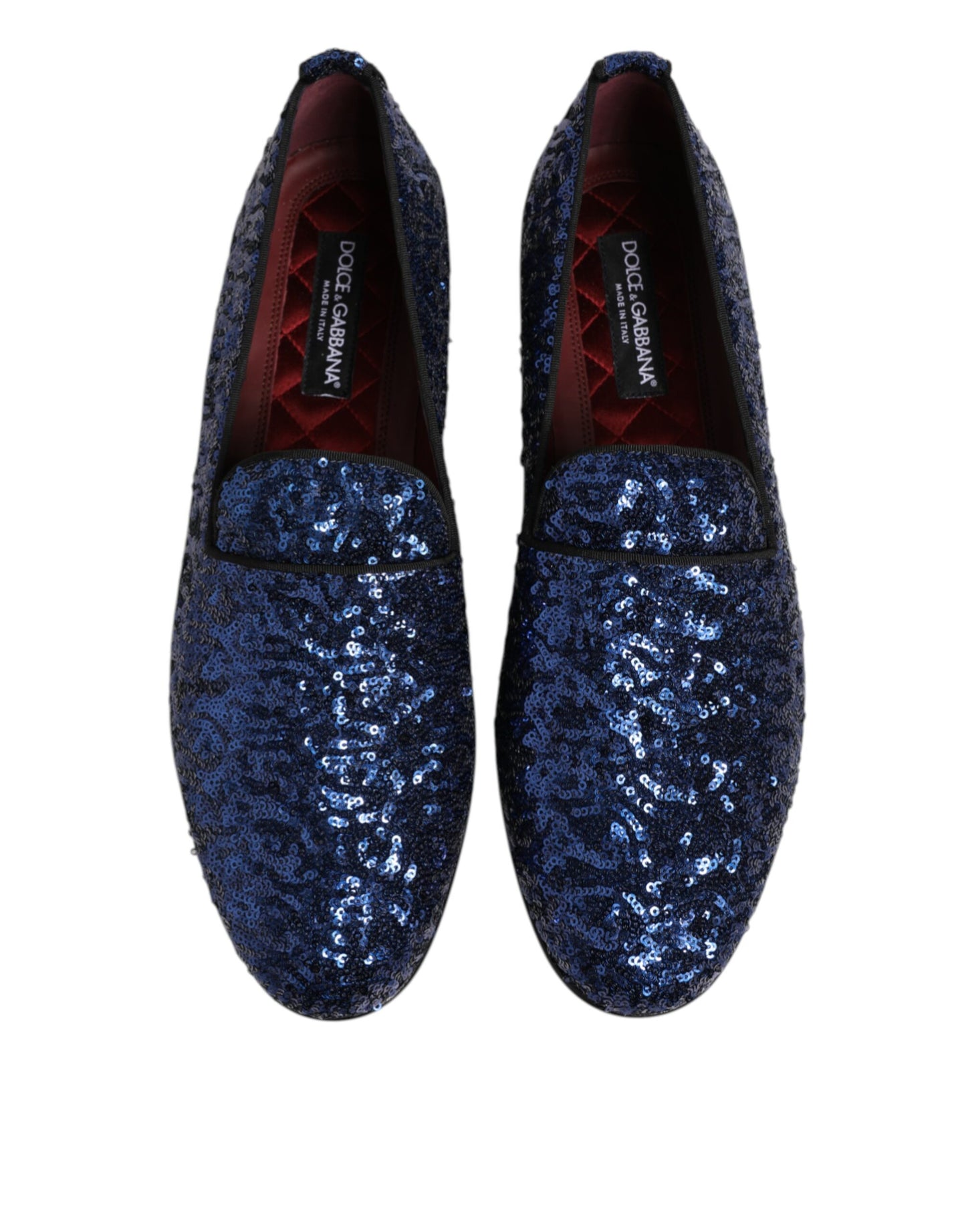 Dolce & Gabbana Blau Pailletten Loafers Hausschuhe Männer Kleid Schuhe