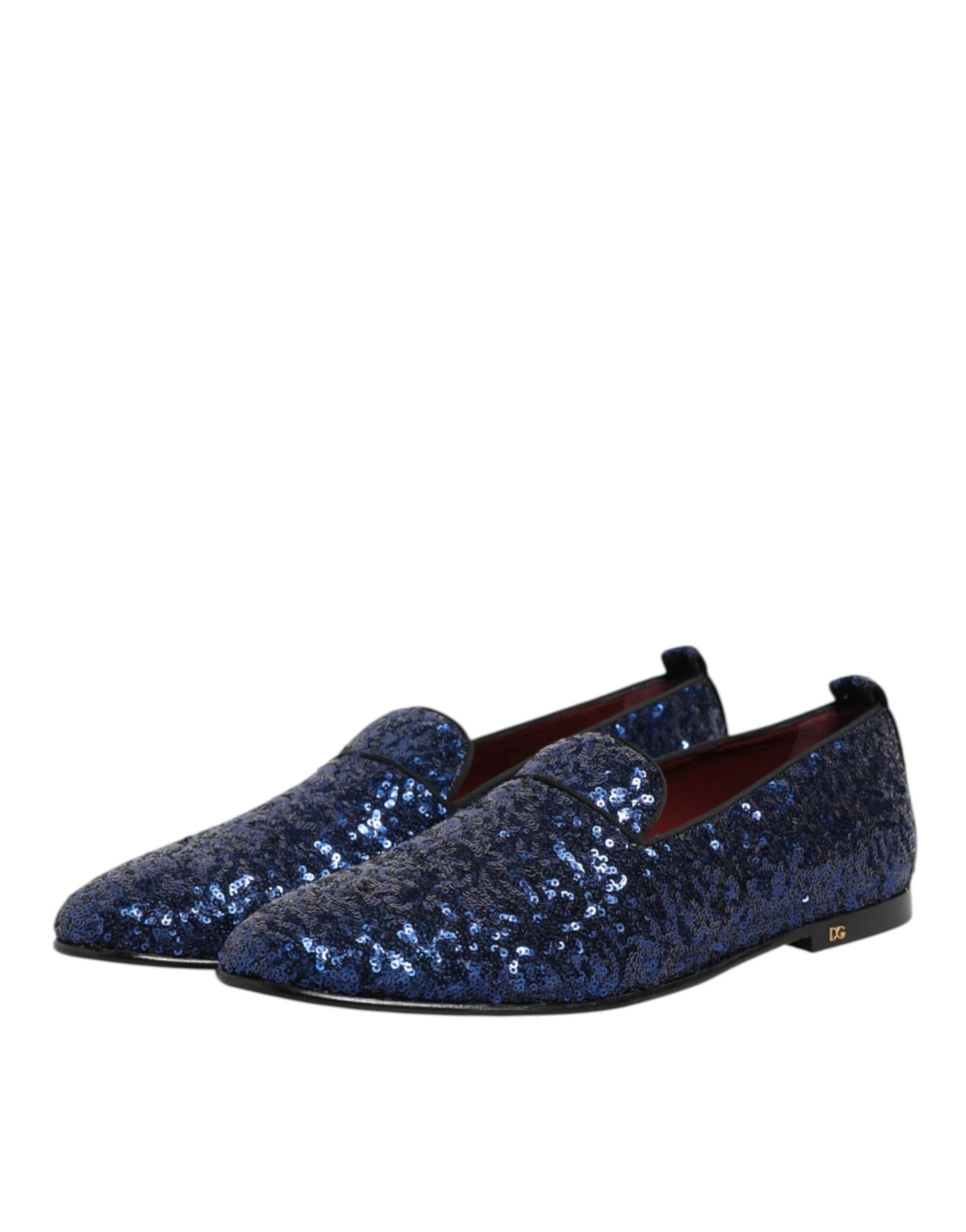 Dolce & Gabbana Blau Pailletten Loafers Hausschuhe Männer Kleid Schuhe