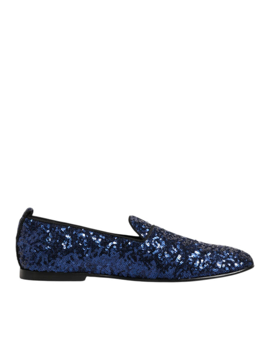 Dolce & Gabbana Blau Pailletten Loafers Hausschuhe Männer Kleid Schuhe