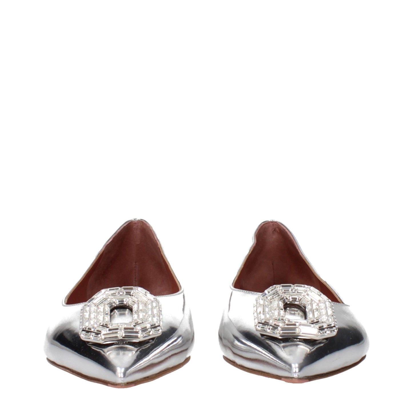 Amina Muaddi Graue Leder-Ballett-Flats