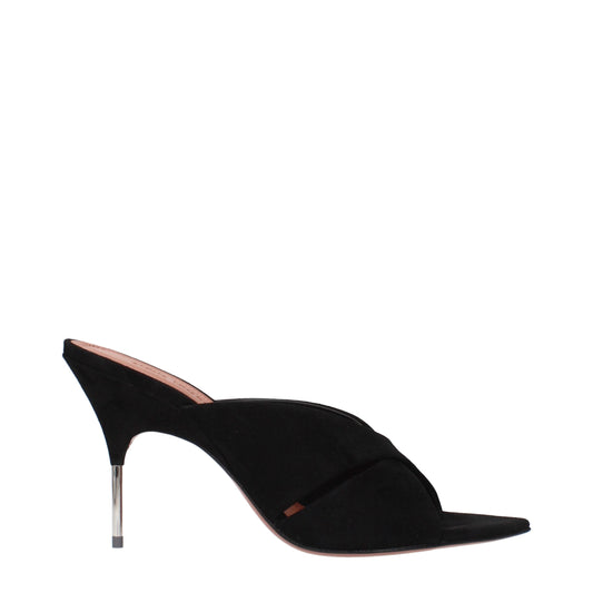 Amina Muaddi Schwarze Leder-Stilettosandalen