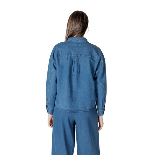 ICHI Blaue Baumwollbluse