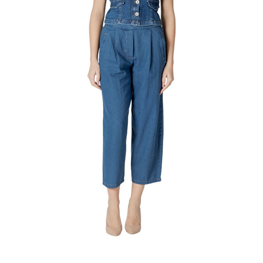ICHI Blaue Baumwoll-Cropped-Jeans