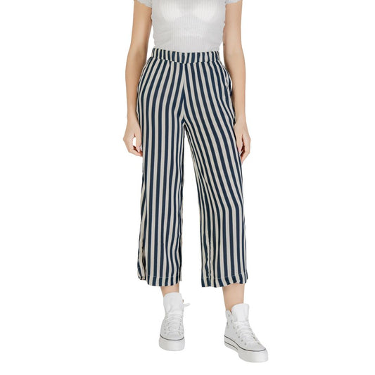 ICHI Blaue Viskose-Cropped-Hose