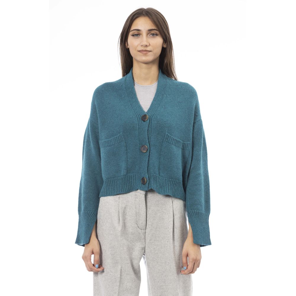 Alpha Studio Teal Merinowolle Damen Strickjacke