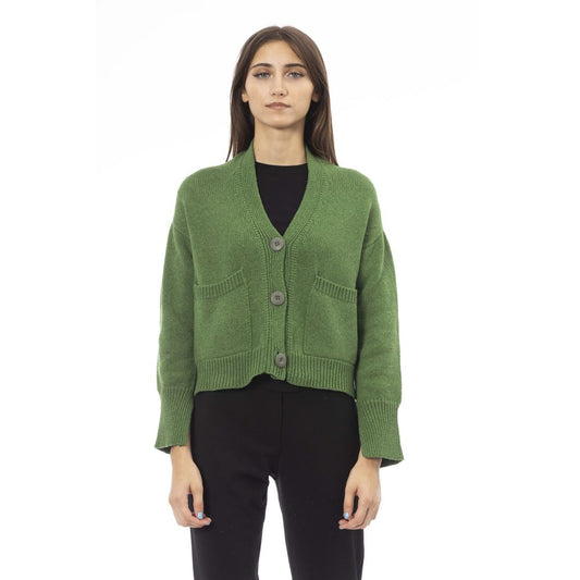 Alpha Studio Grüner Cardigan aus Merinowolle für Frauen