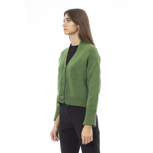 Alpha Studio Grüner Cardigan aus Merinowolle für Frauen