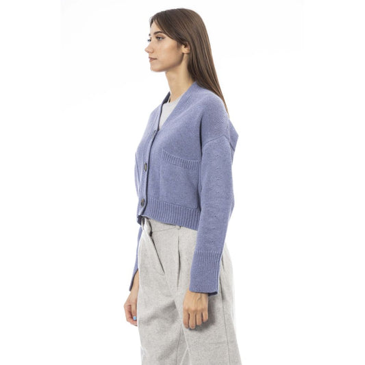 Alpha Studio Hellblaue Strickjacke aus Merinowolle für Frauen