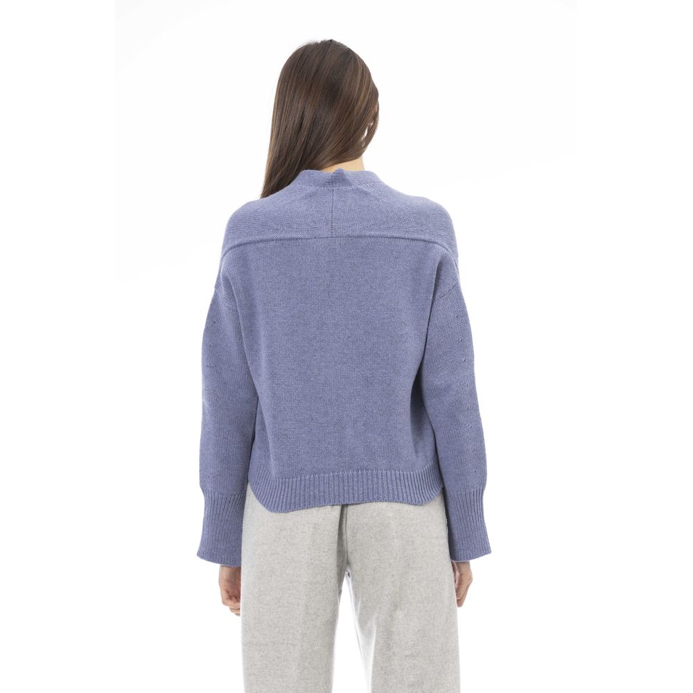 Alpha Studio Hellblaue Strickjacke aus Merinowolle für Frauen