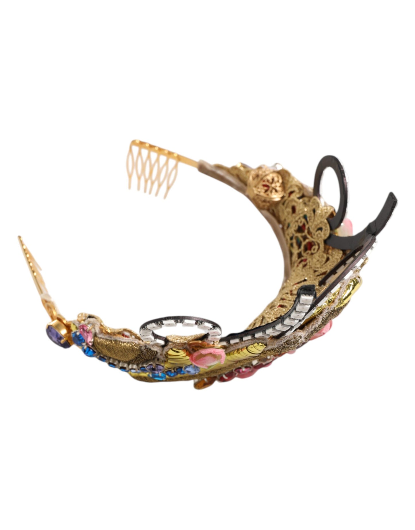 Dolce & Gabbana Gold Messing Kristall verschönert Kopfstück Krone Diadem Tiara