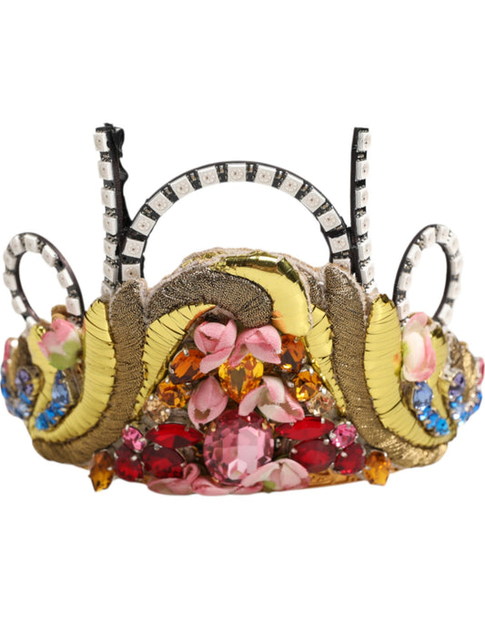 Dolce & Gabbana Gold Messing Kristall verschönert Kopfstück Krone Diadem Tiara