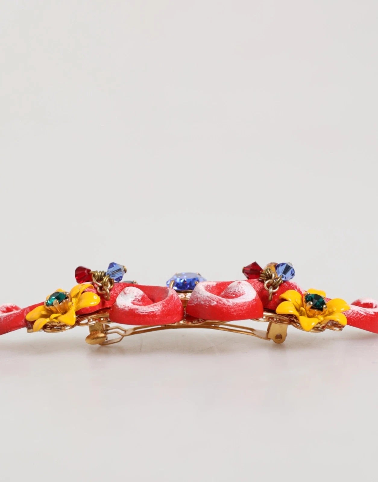 Dolce & Gabbana Multicolor Frühling CARRETTO Gold Messing Kristall Haarspange