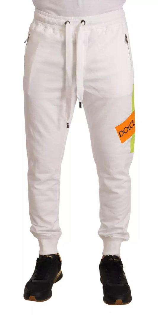 Dolce & Gabbana Weiße Baumwoll-Logo-Patch-Sweatpants Jogginghosen
