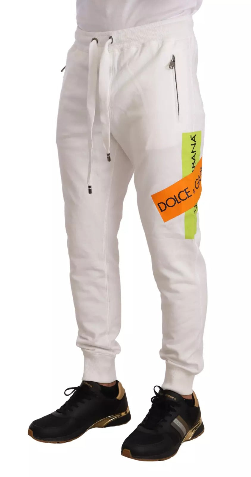 Dolce & Gabbana Weiße Baumwoll-Logo-Patch-Sweatpants Jogginghosen