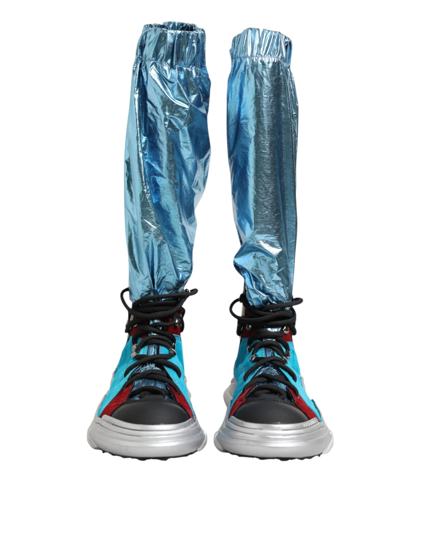 Dolce & Gabbana Blue Lace Up Over The Knee Socken Männer Stiefel Schuhe