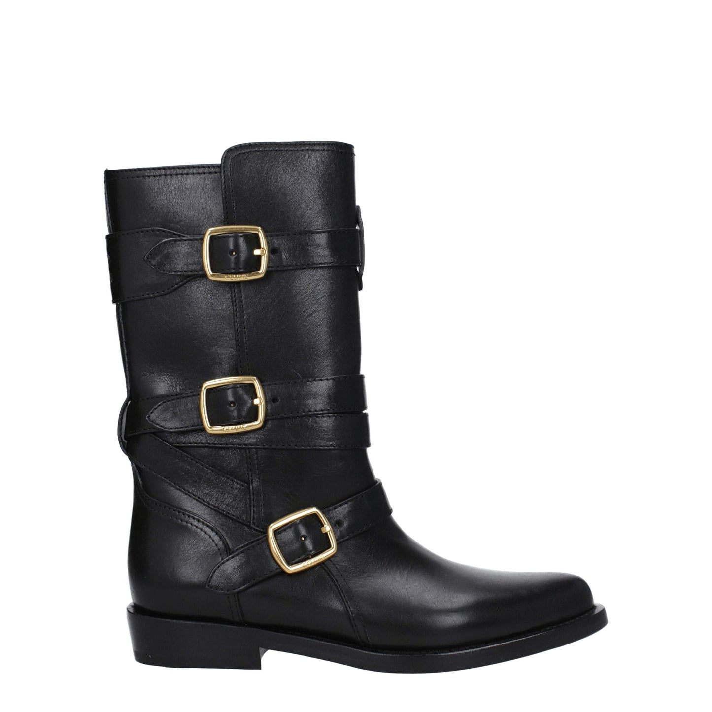 Celine Flache Stiefel aus schwarzem Leder