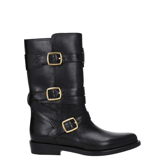 Celine Flache Stiefel aus schwarzem Leder