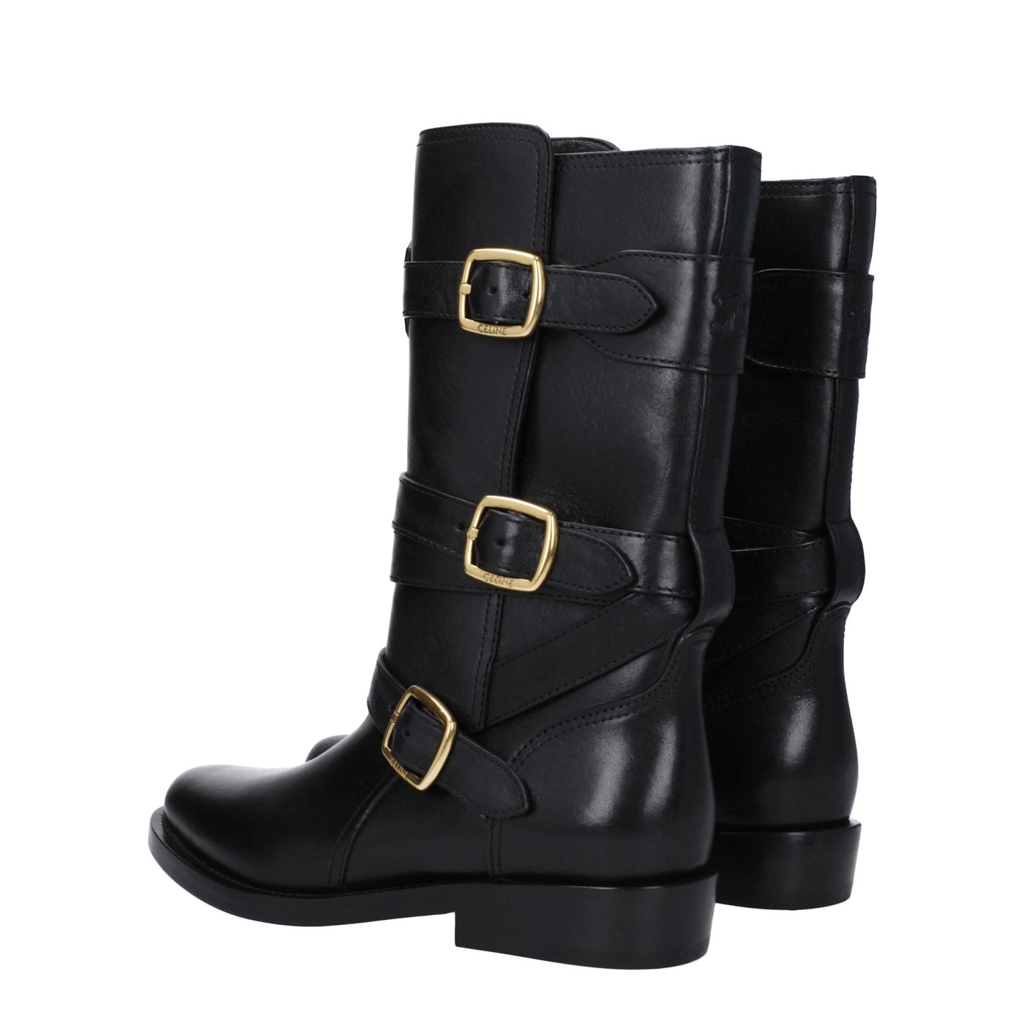 Celine Flache Stiefel aus schwarzem Leder