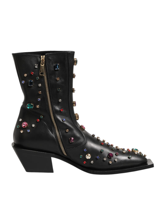Dolce & Gabbana Schwarz Kristall verschönert Männer kurze Stiefel Schuhe