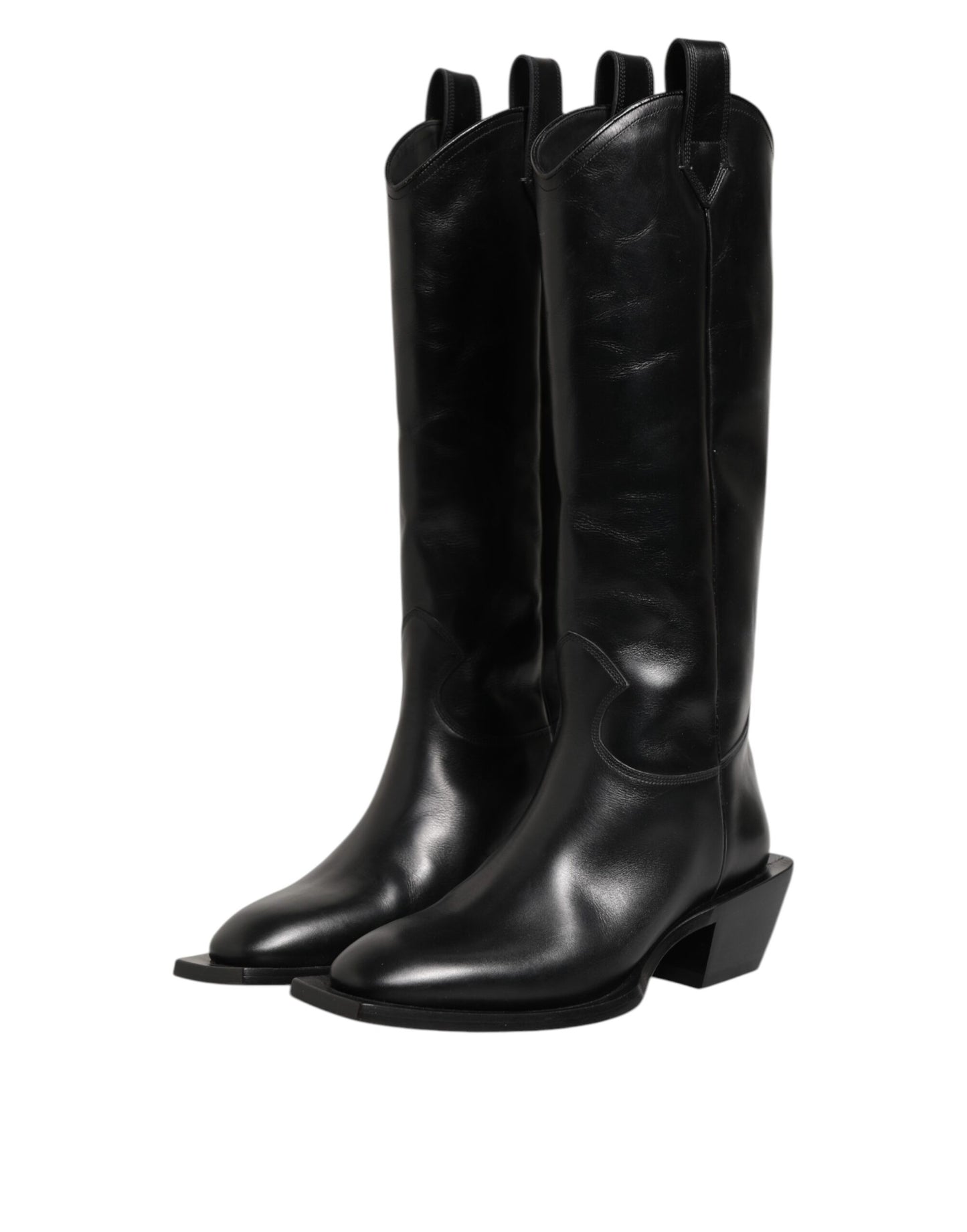 Dolce & Gabbana Schwarz Leder Over The Calf Biker Stiefel Schuhe