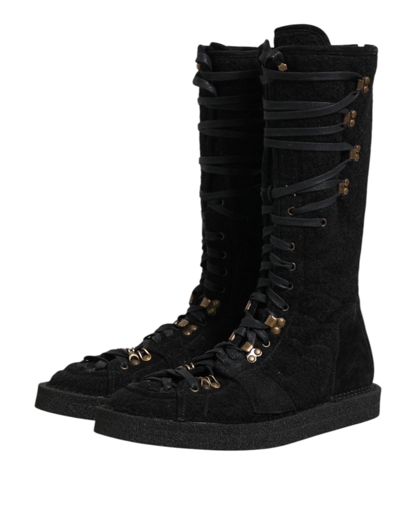 Dolce & Gabbana Schwarz Alpaka Wolle Wildleder Mid Calf Stiefel Schuhe