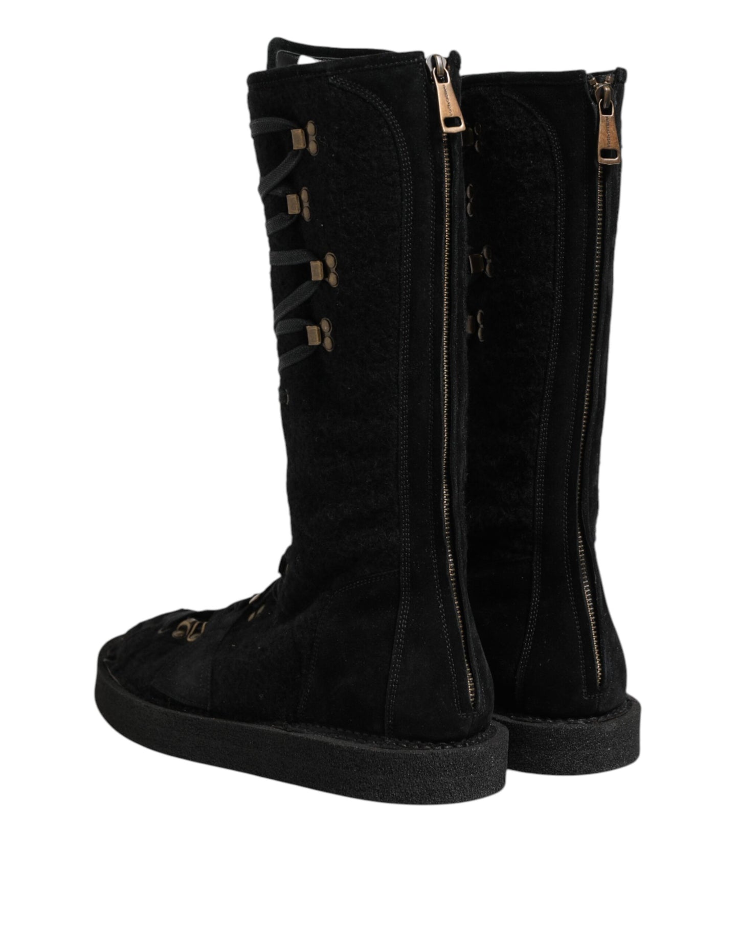 Dolce & Gabbana Schwarz Alpaka Wolle Wildleder Mid Calf Stiefel Schuhe